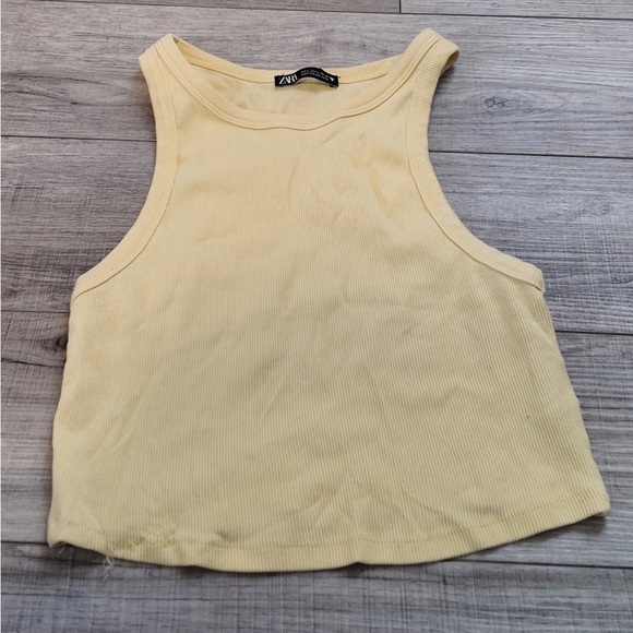 Zara Women's Butter Yellow Ribbed Halter Tank Top Lagonlook Minimalist Summer - Picture 1 of 5